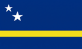Flag with two white stars on a blue background and a yellow stripe at the bottom